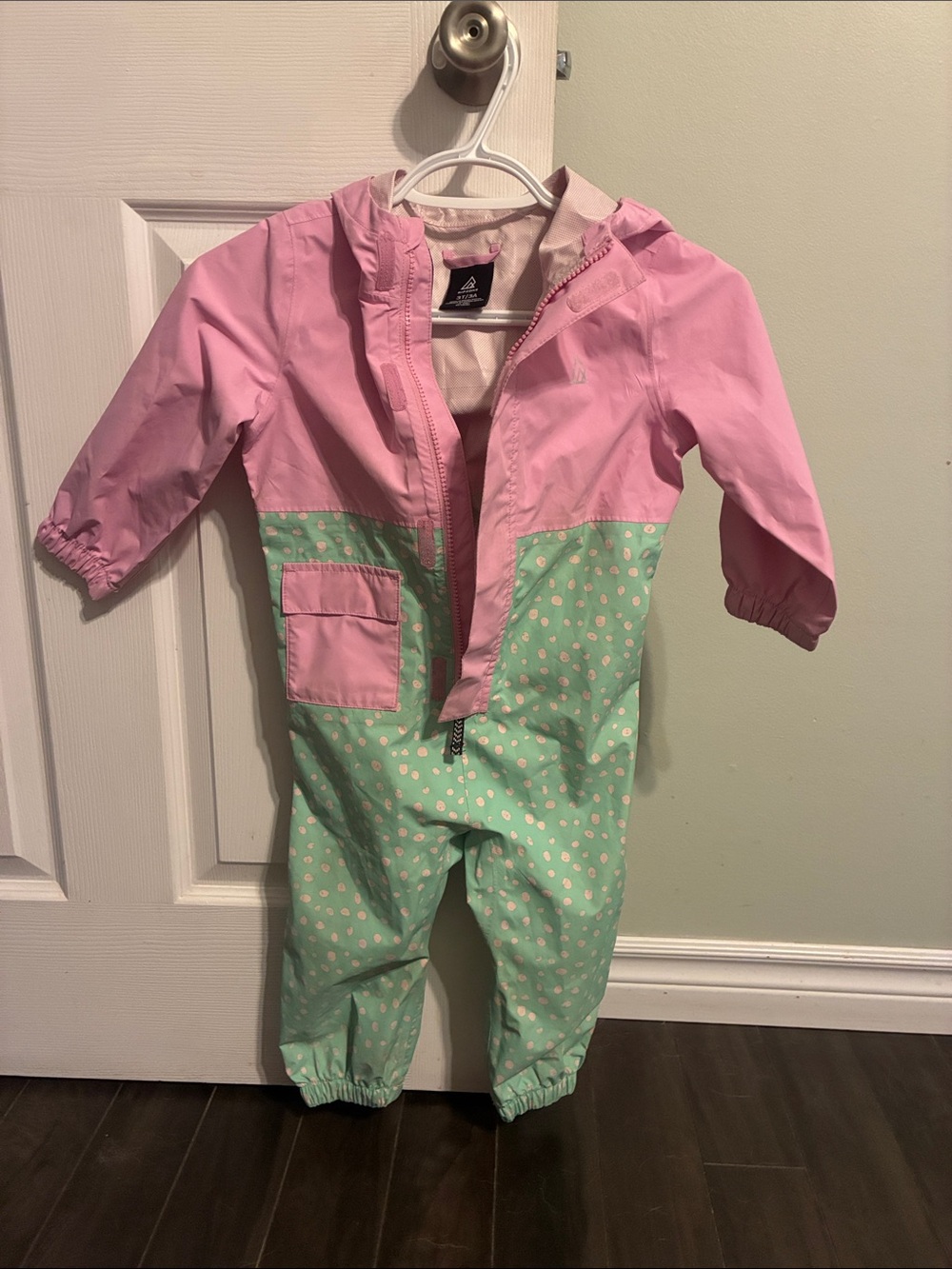 Kids Pink and Mint Polka-Dot Waterproof Rainsuit
